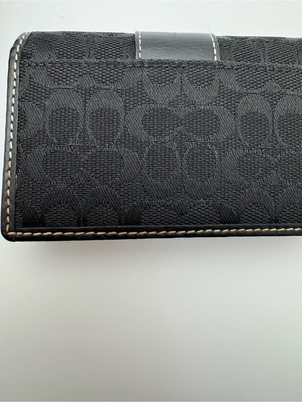 Vintage Coach Black Signature Jacquard Snap ID Card Case White Stitch Y2K Wallet